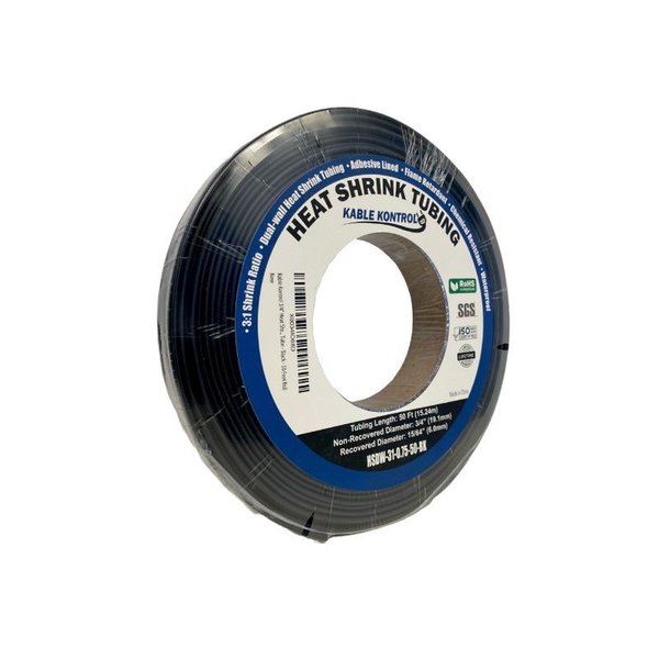 Kable Kontrol Adhesive Lined Heat Shrink Tubing - 3:1 Ratio - 3/4 Inside Diameter - 50 Long - Black HSDW-31-0.75-50-BK